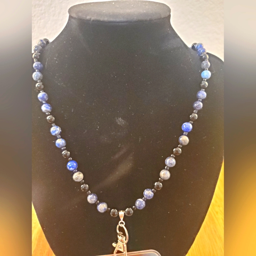 LANYARD/JEWELRY UNIQUE CUSTOM MADE WITH SEMI PRECIOUS STONE.